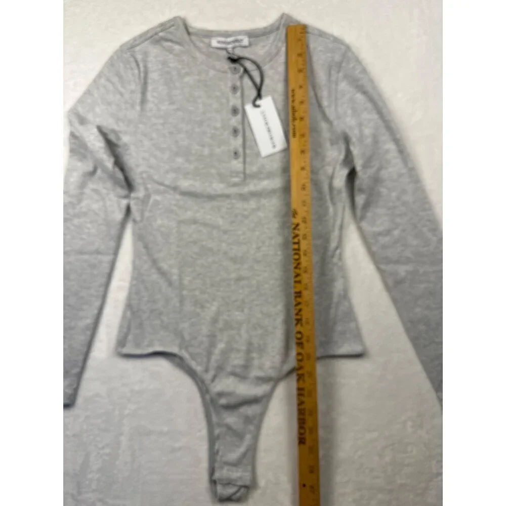 WeWoreWhat Womens Henley Bodysuit Gray Sz M Ribbed Long-Sleeve Comfy Stretch NWT - Picture 7 of 11
